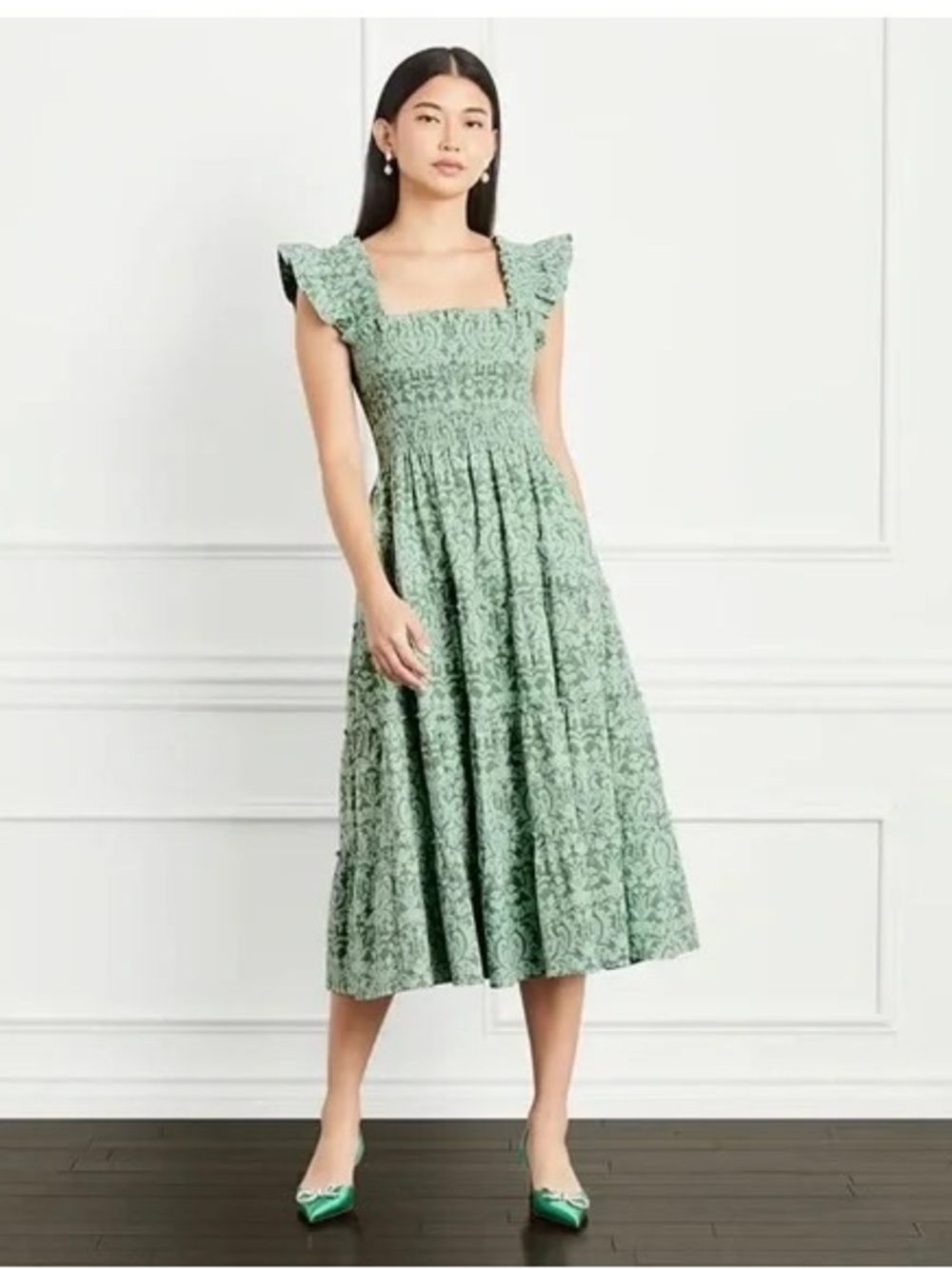 Hill House Green Jacquard Ellie Nap Dress | Size XS
